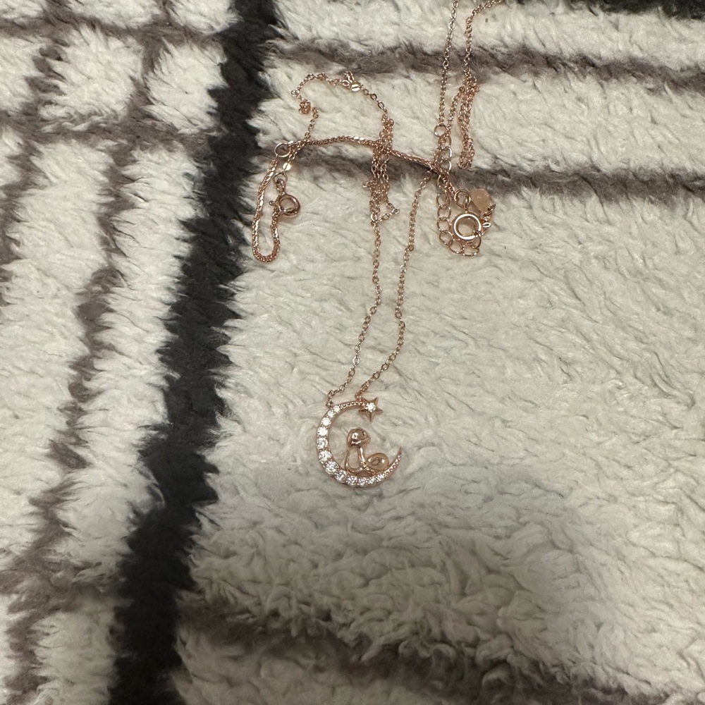 Elegant Rose Gold snake on Moon Pendant Necklace